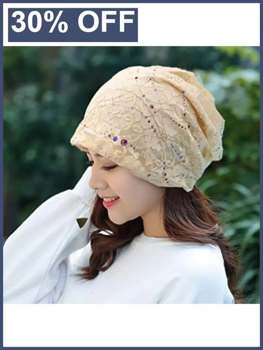 Lace Cotton Slouchy Beanie Hat Scarf 2pk Sleep Cap Chemo Headwear